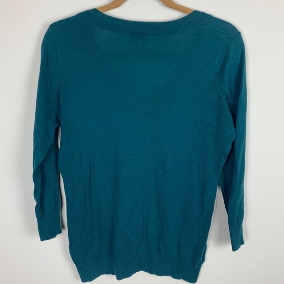 LOFT Turquoise Cotton Long Sleeve V-Neck Shirt - Picture 6 of 8